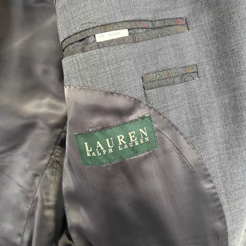 Lauren Ralph Lauren Blazer Mens 40L Grey Wool Sharkskin Two Button Sport Coat